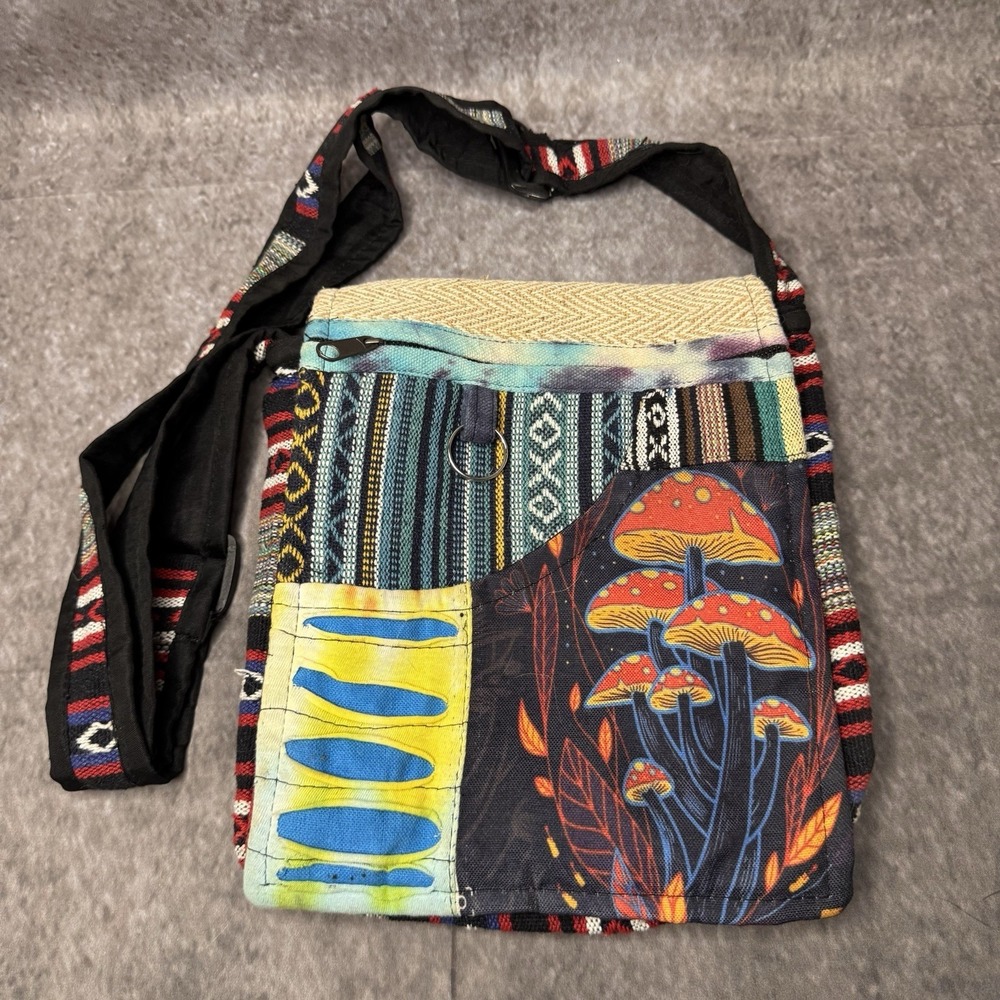 Rising International Mushroom Hippie Boho Cotton Crossbody Shoulder Bag Nepal